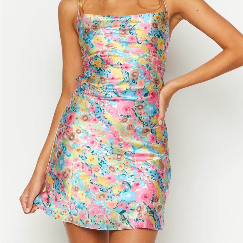 Floral Multicolor Satin Dress